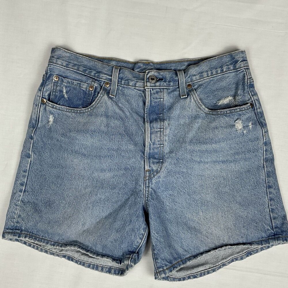 Levis 501 Jean Shorts Mens Sz 33 Original Hemmed 9" Inseam Button Fly Blue Denim